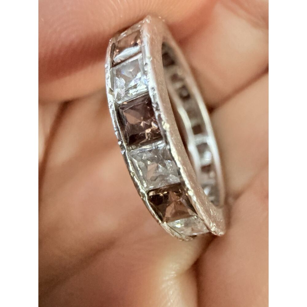 925 Sterling Silver Eternity Ring Brown Clear CZ Princess Cut Band Size 6